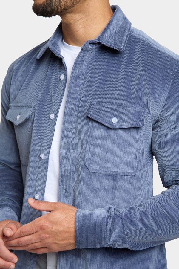 Cord Overshirt in Airforce Blue on Sale - Image 3