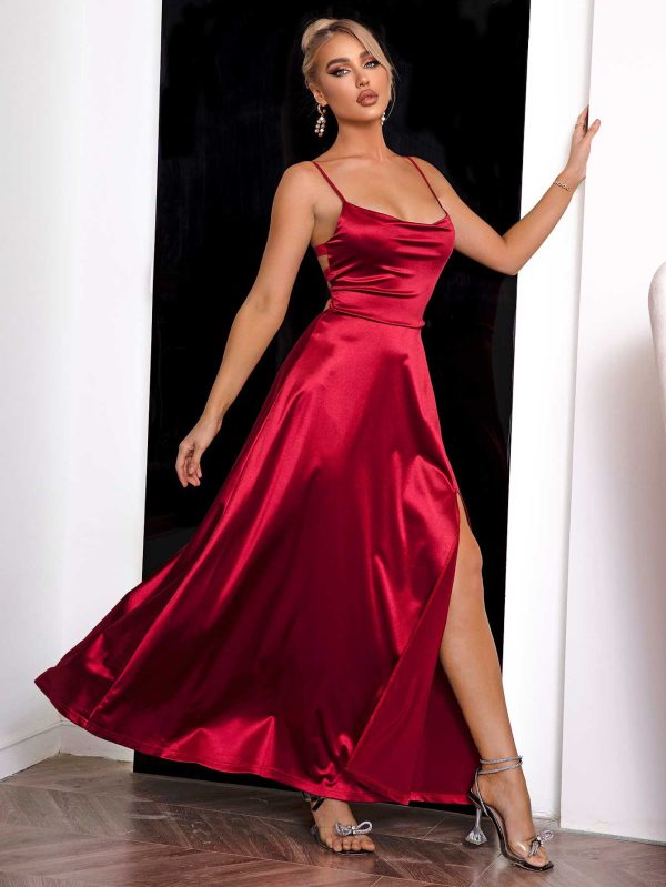 Spaghetti Strap Lace-Up Back Split Dress Sale - Image 3
