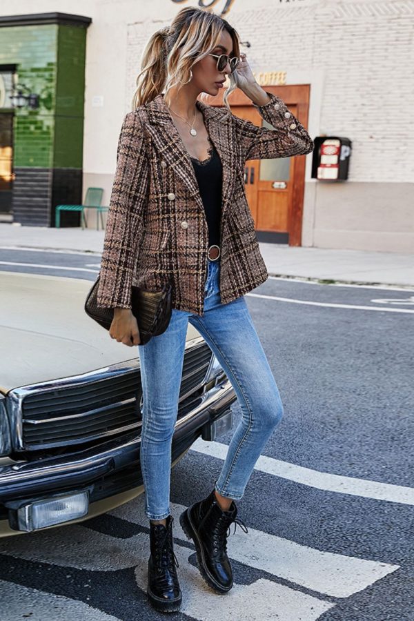 Full Size Plaid Buttoned Blazer Fashion - Image 2