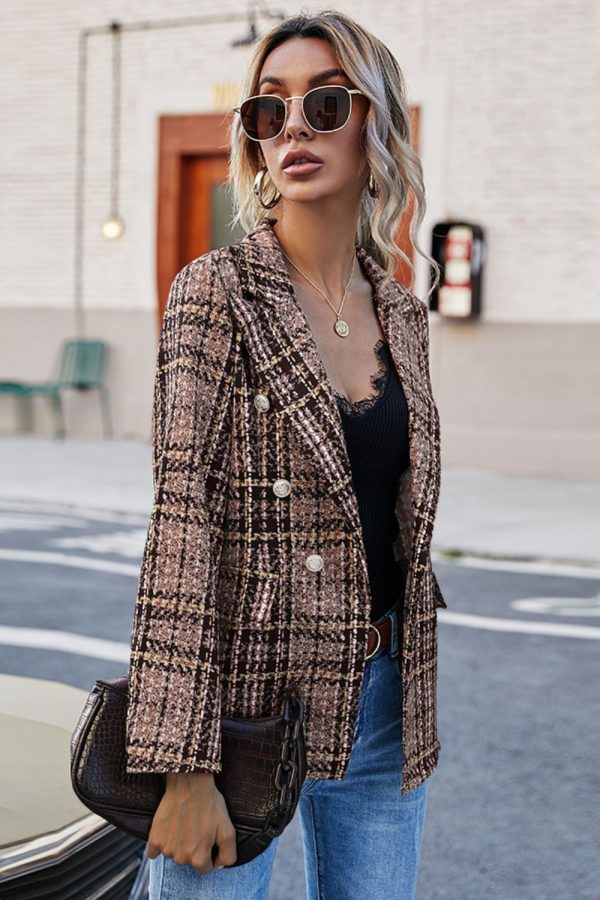 Full Size Plaid Buttoned Blazer Fashion - Image 3