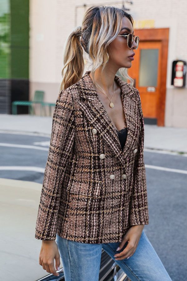 Full Size Plaid Buttoned Blazer Fashion - Image 4