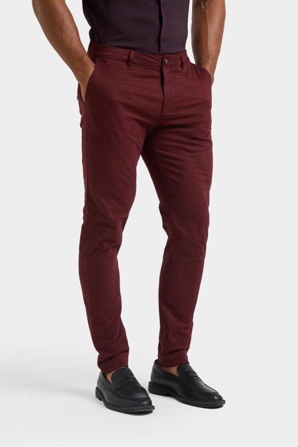 Athletic Fit Cotton Stretch Chino Pants in Deep Burgundy Online now - Image 4