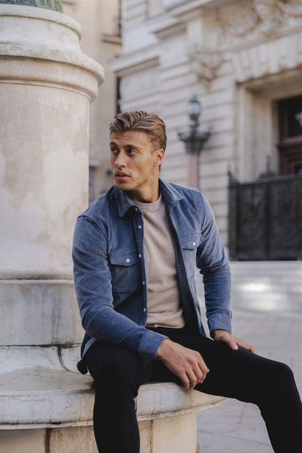 Cord Overshirt in Airforce Blue on Sale