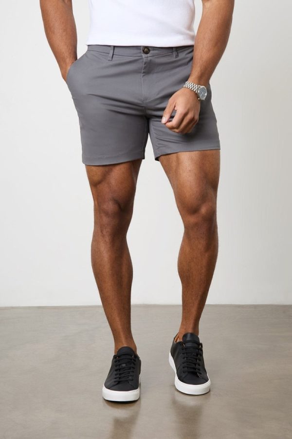 Athletic Fit Chino Shorts 5   in Dark Grey Online now - Image 4
