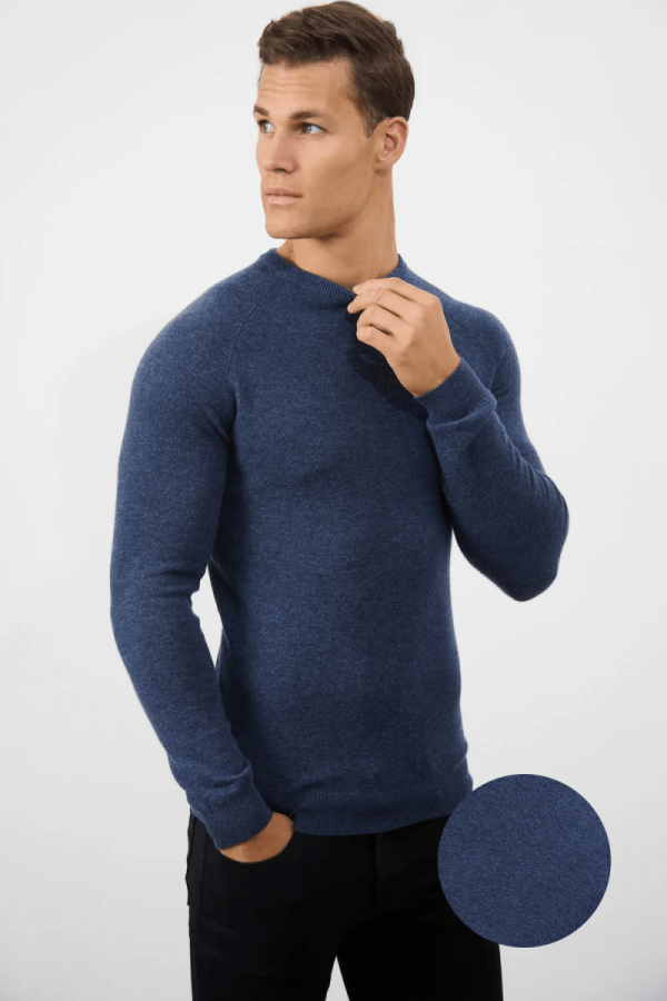 Cashmere Blend Crew Neck in Navy For Sale