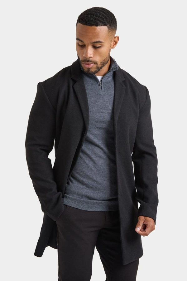 Single Breasted Overcoat in Black Sale