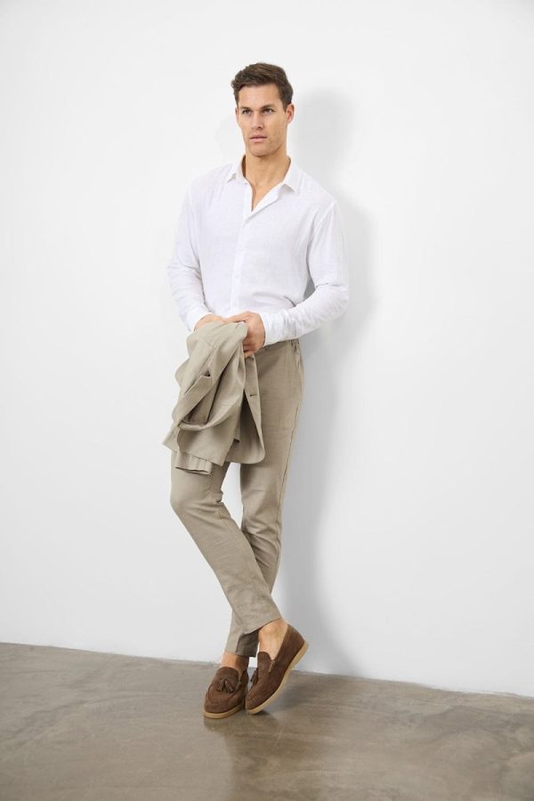 Linen Blend Suit Trousers in Dark Stone Online now - Image 5