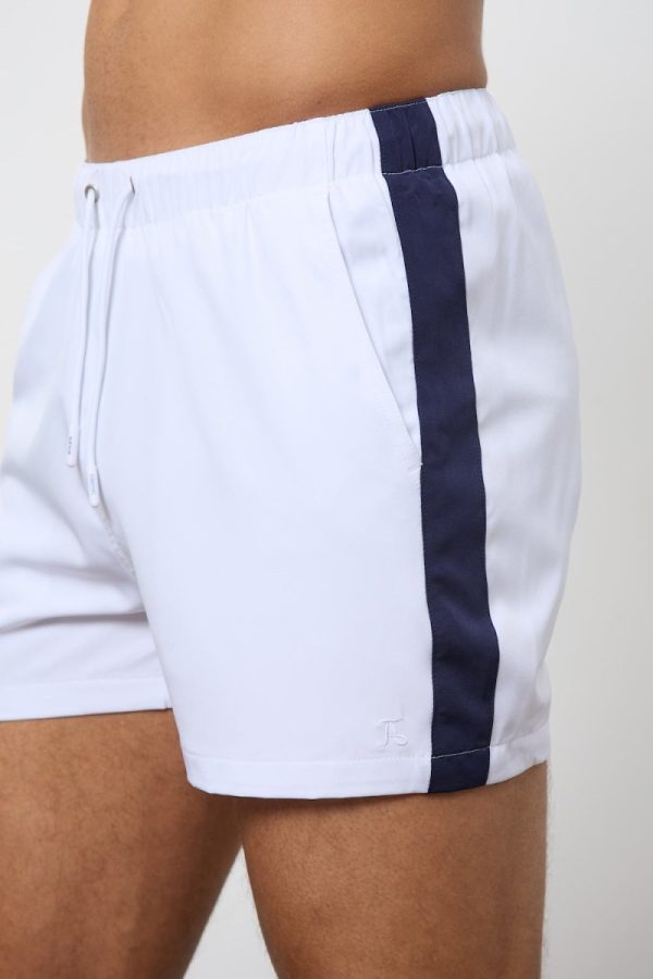 Bold Side Stripe Swim Short in White For Sale - Image 3