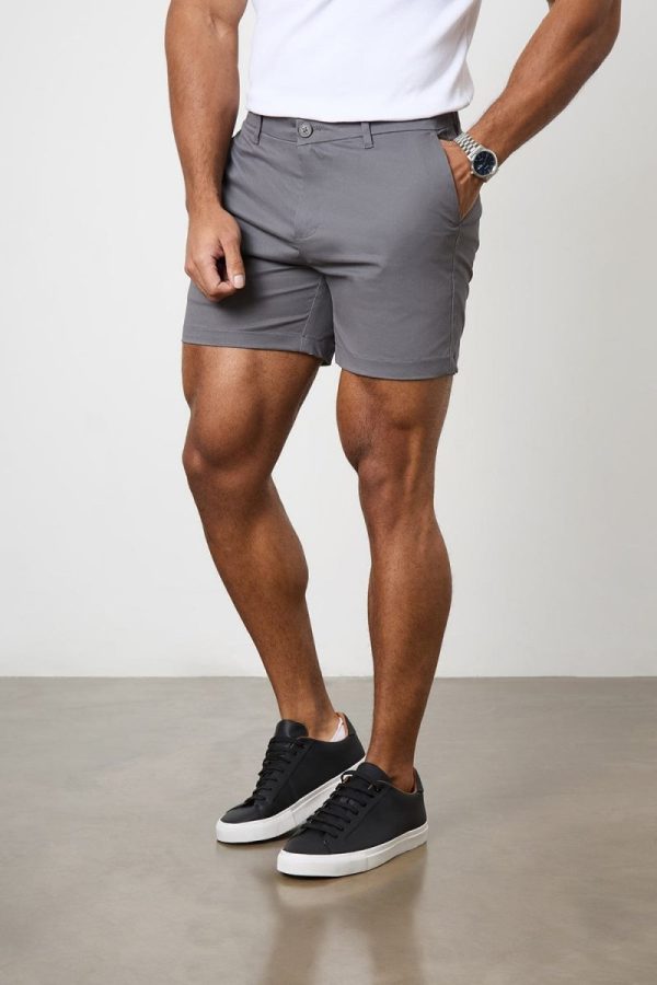 Athletic Fit Chino Shorts 5   in Dark Grey Online now