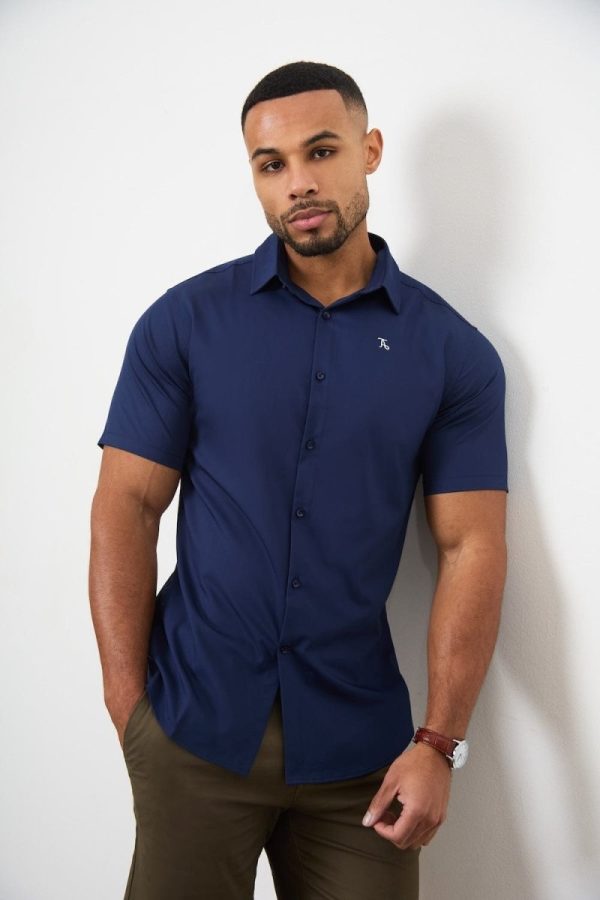 Short Sleeve Bamboo Shirt in Navy Discount - Image 4