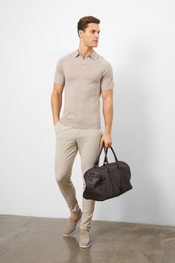 Merino Open Collar Polo Shirt in Wheat Marl Hot on Sale - Image 5