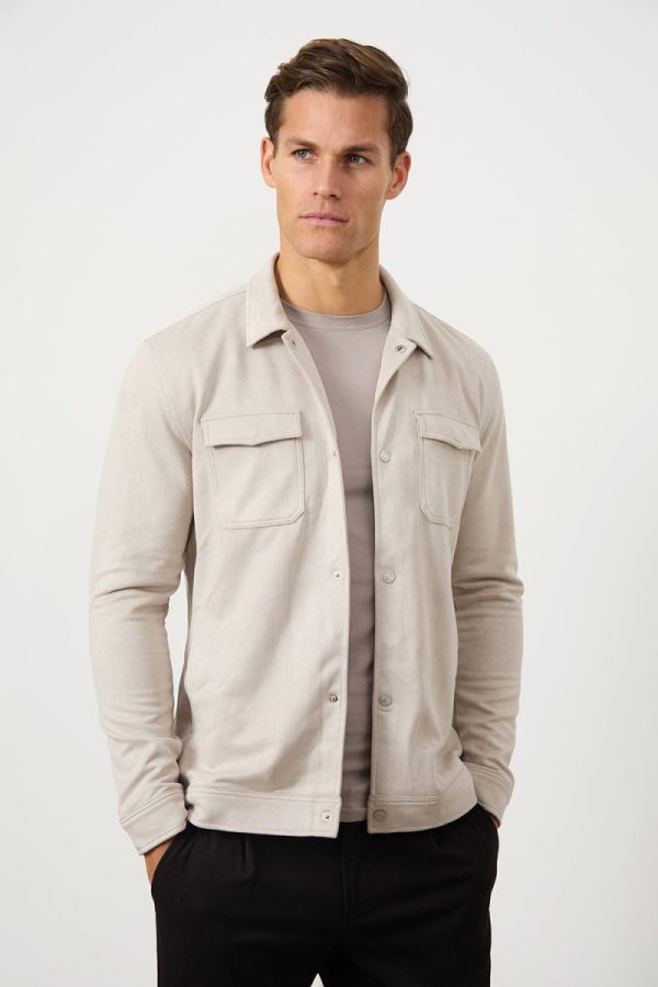 Suede Look Shacket in Stone For Cheap - Image 4