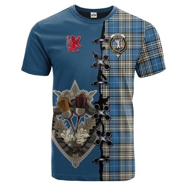 Napier Ancient Tartan T-shirt - Lion Rampant And Celtic Thistle Style on Sale