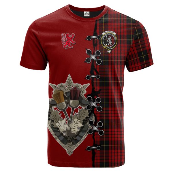 MacQueen Tartan T-shirt - Lion Rampant And Celtic Thistle Style Online now
