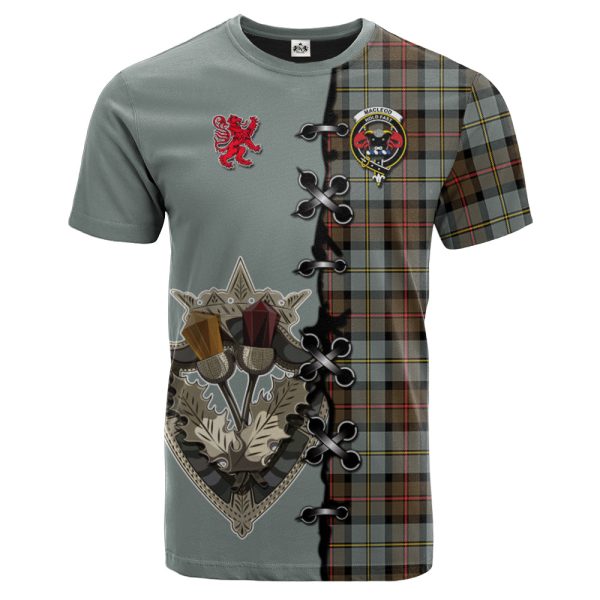 MacLeod of Harris Weathered Tartan T-shirt - Lion Rampant And Celtic Thistle Style For Sale